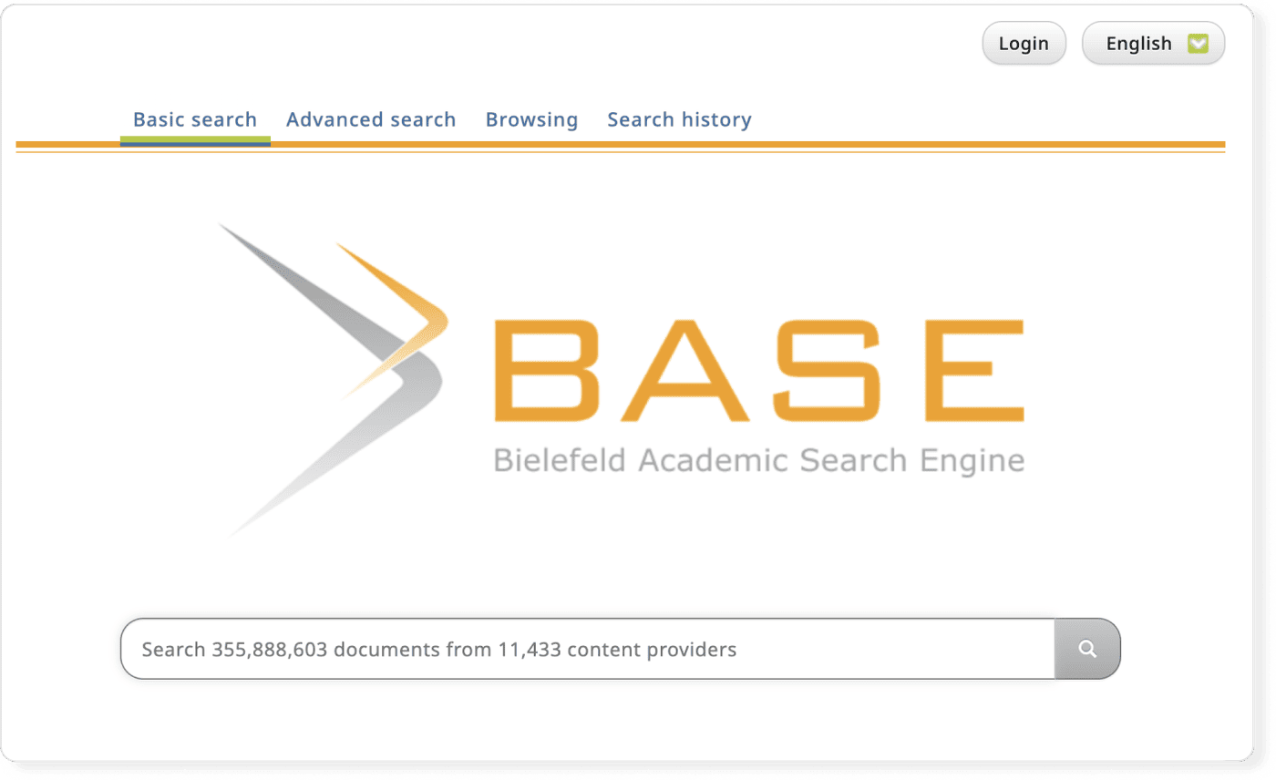 Search interface of Bielefeld Academic Search Engine aka BASE